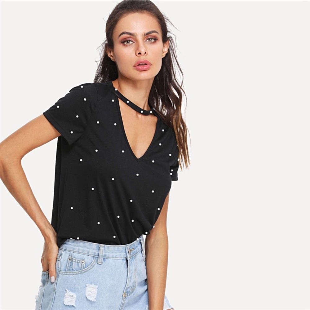 Tee Shirt with Pearl Embellishment